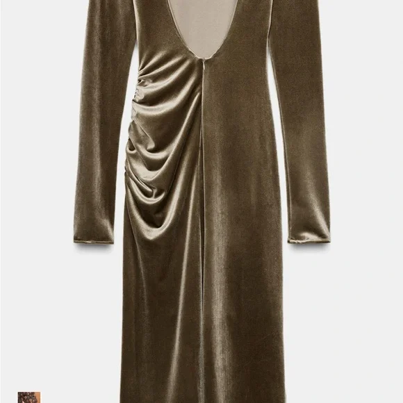 Zara Olive Velvet Backless Dress - Picture 4 of 4
